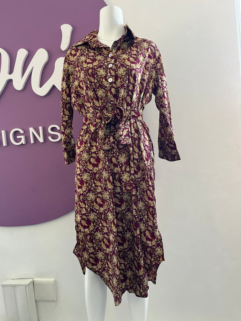 Shirt dress in Deep purple paisley