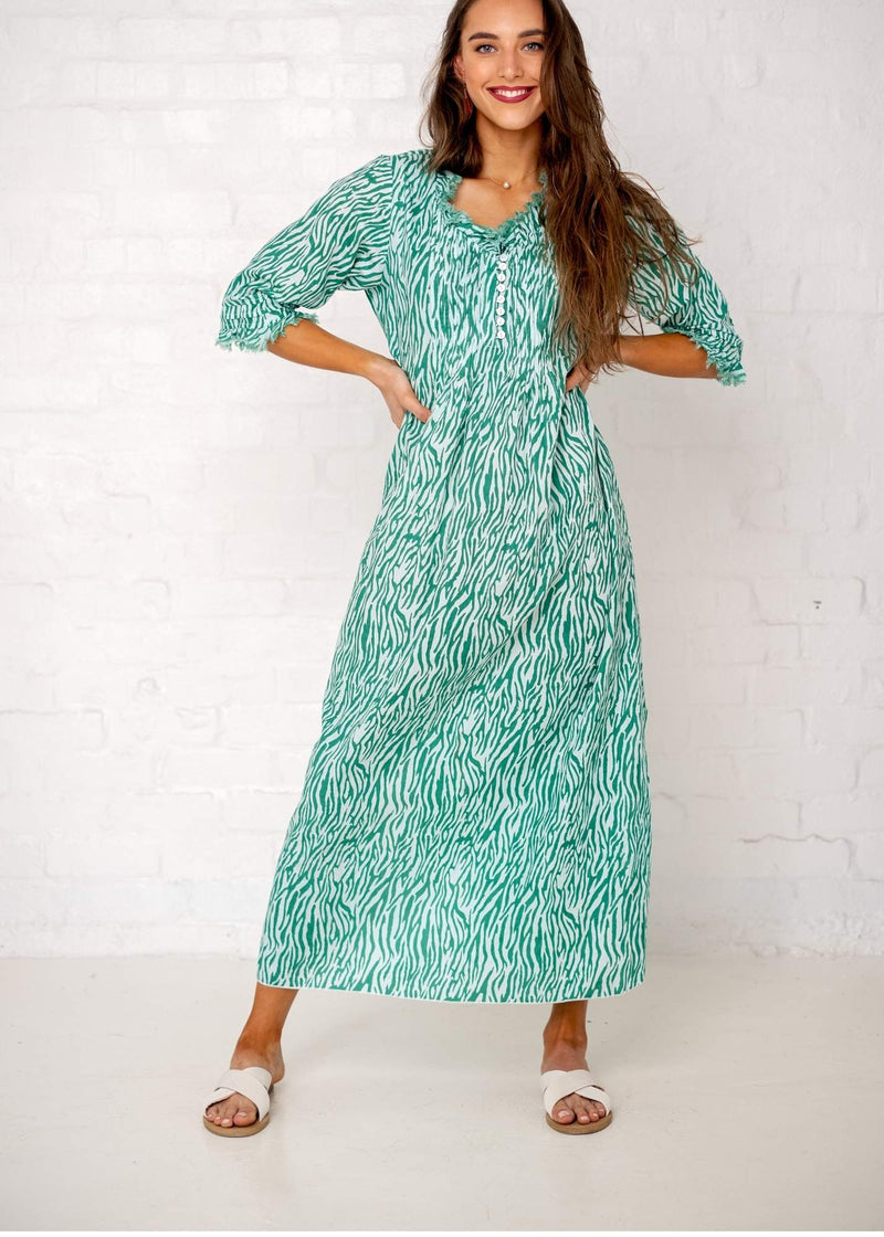 Sarah dress in Jade Zebra Stripes (Long Length)