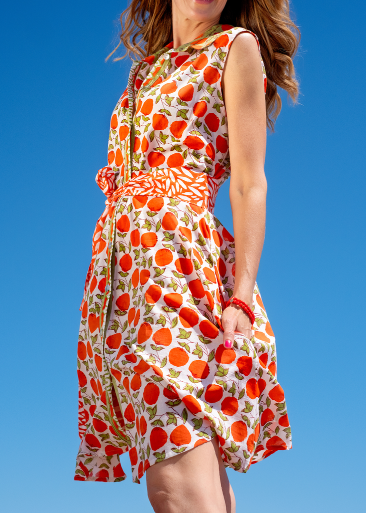 Candy Collar Dress in White & orange flowers