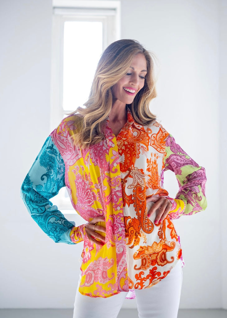 Veronica Button down blouse in Multicolour Carousel