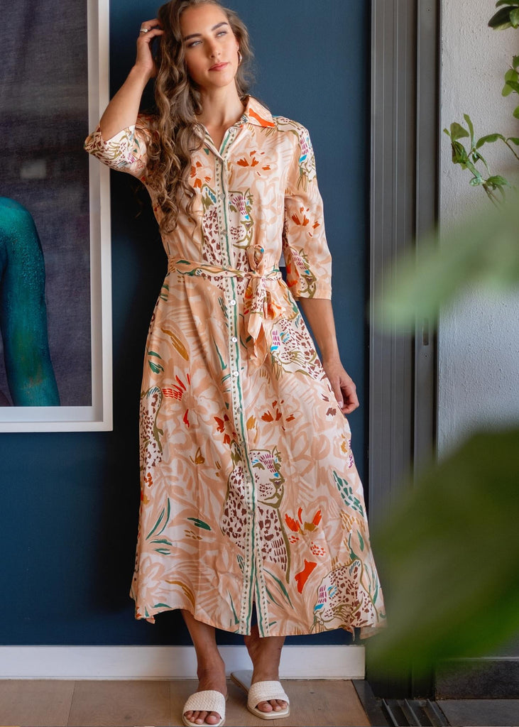 Betty Button dress, Peach Jungle