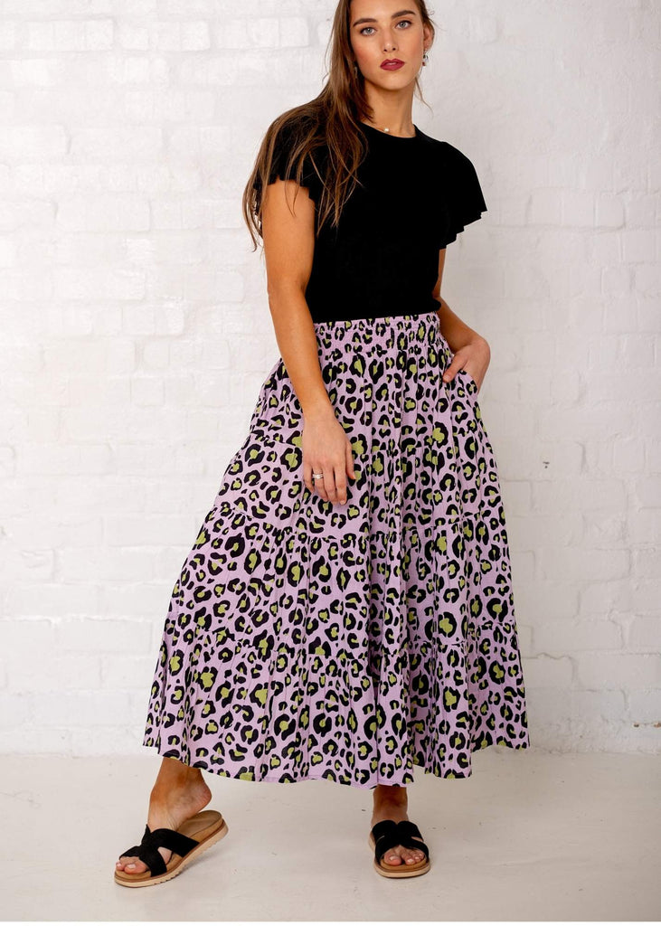 Kira skirt in Purple and Lime Animal Safari