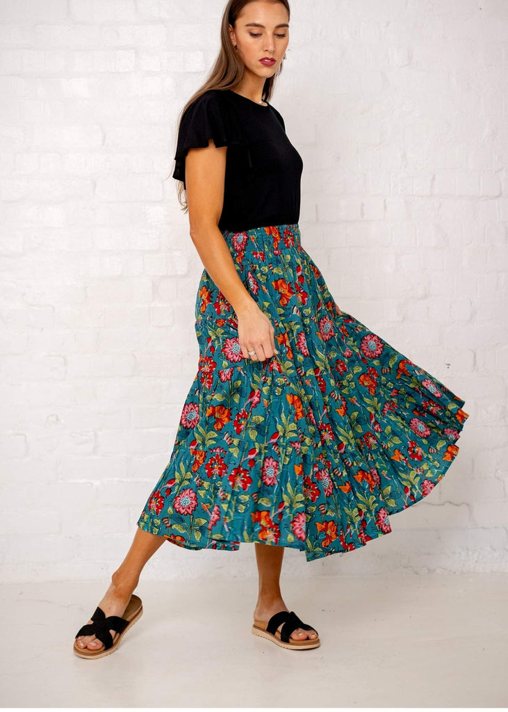 Kira skirt in Teal Floral Available from 6 December 2024