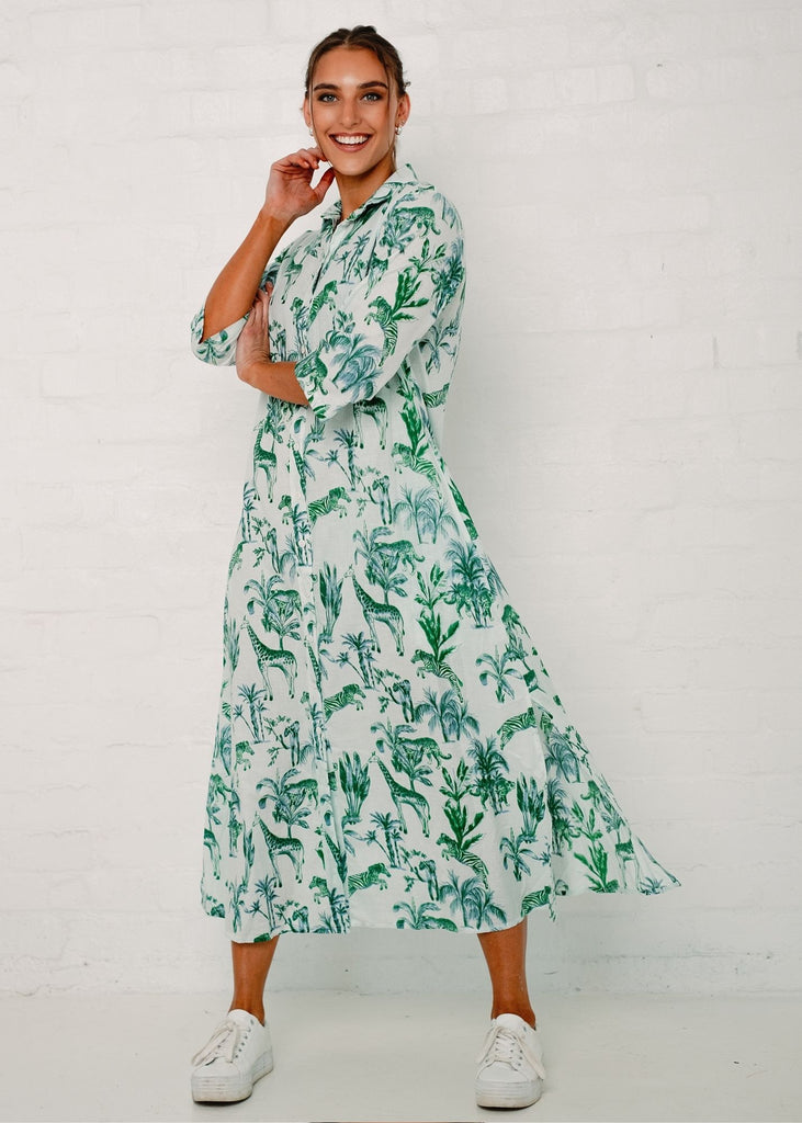 Betty Button dress, Green Savanna