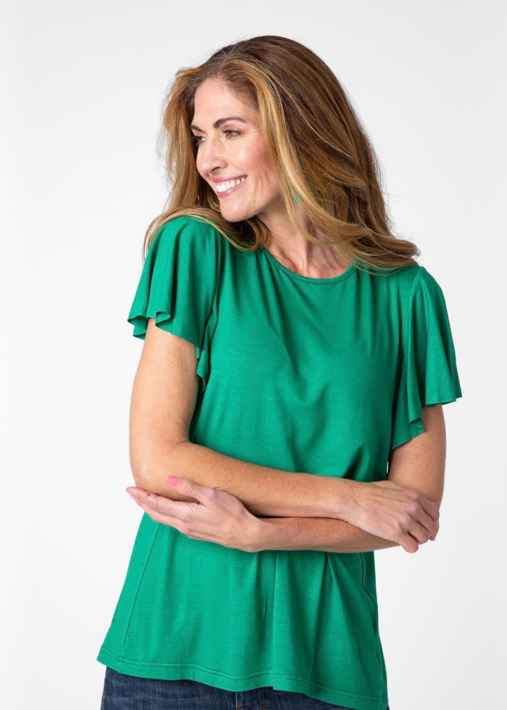 Frill sleeve T-Shirt in Green