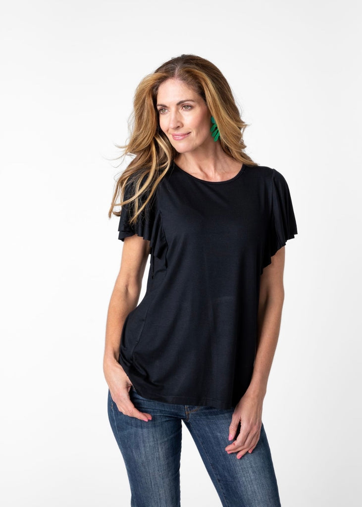 Frill sleeve T-Shirt for n Black