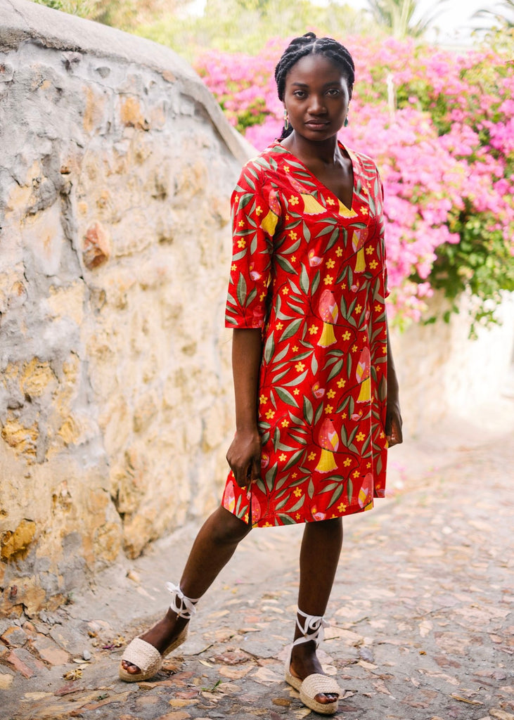 V-Neck tunic, Red bird