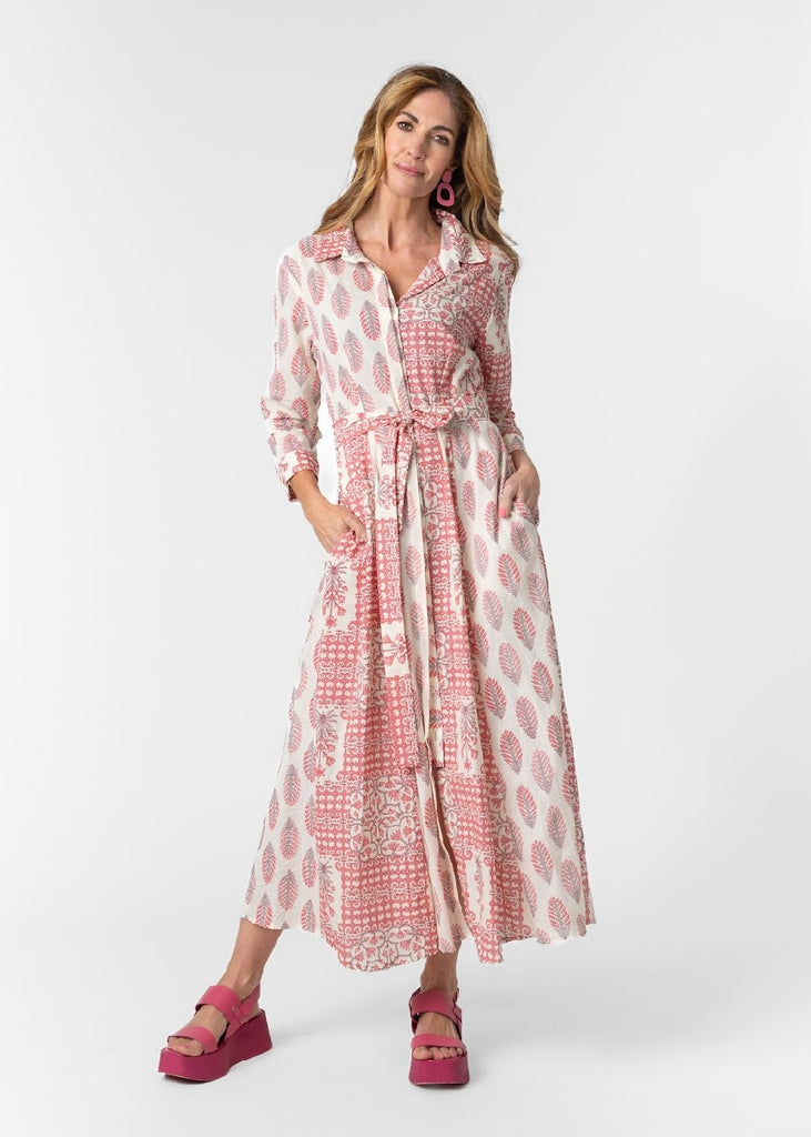 Brooklyn Panel Dress,  Pink &  cream floral with contrast