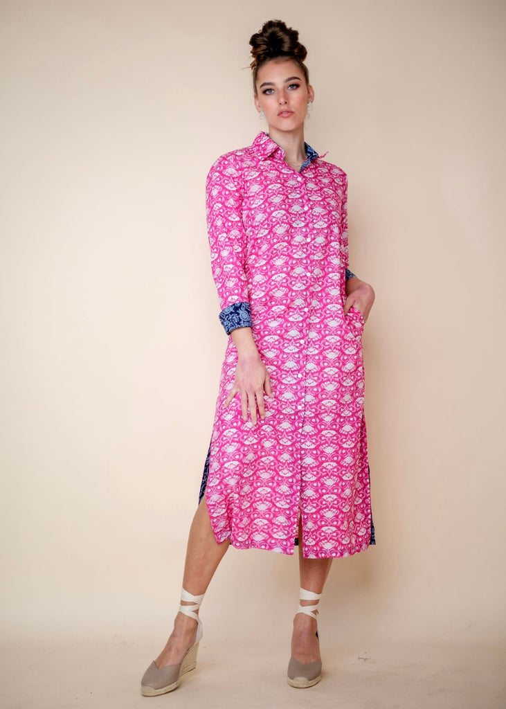 Emma dress in pink with Blue contrast