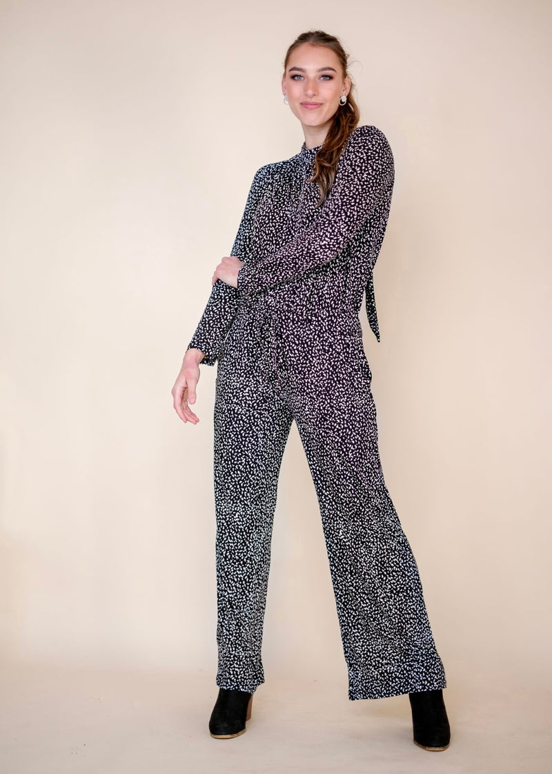 Halter neck winter jumpsuit, Black & white spots