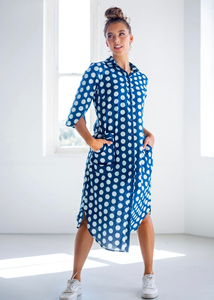 Tinos dress in Blue polkadot