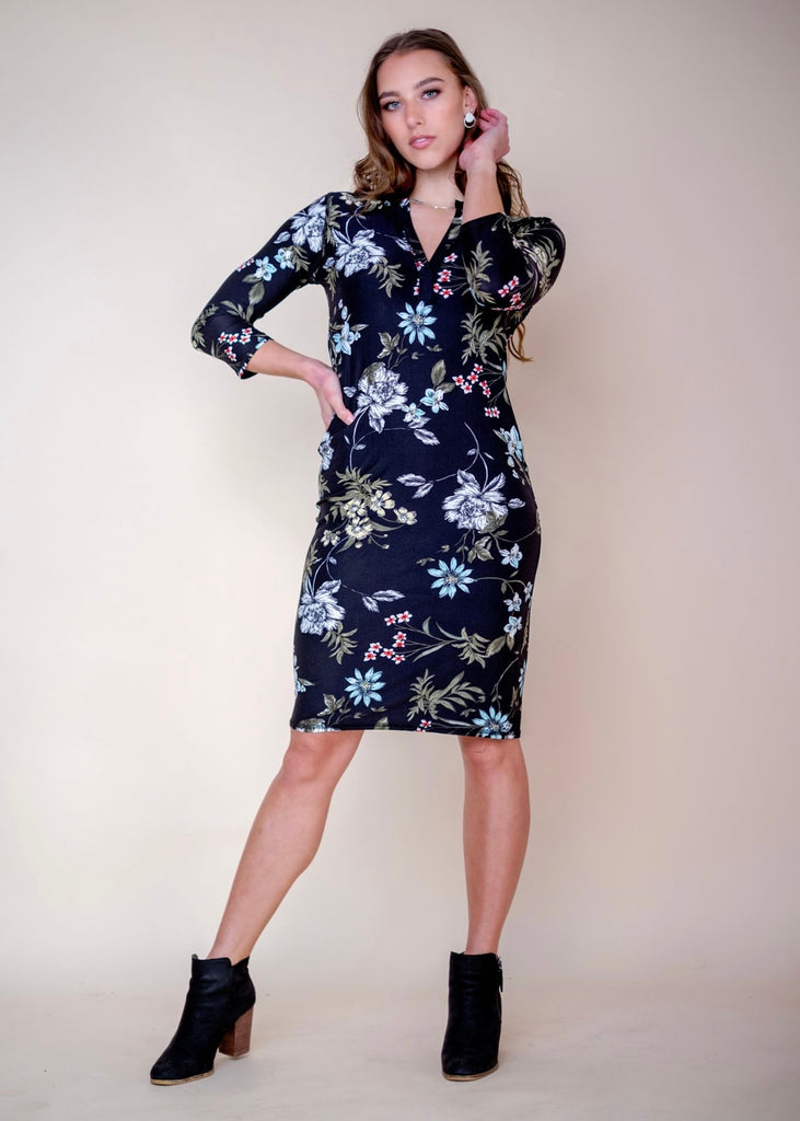 Icon dress, Black with flowers