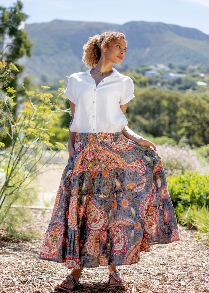 Kira skirt in Grey and Coral Floral