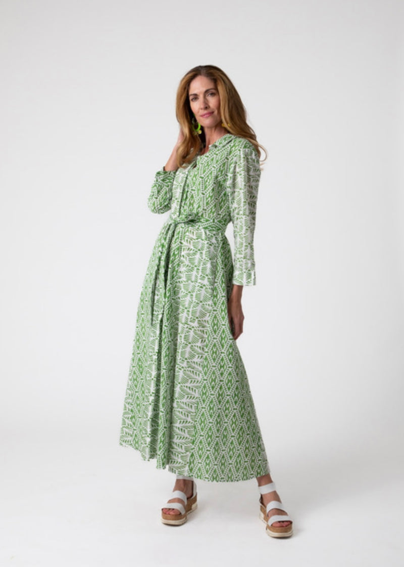 Brooklyn Panel Dress, green and white with contrast