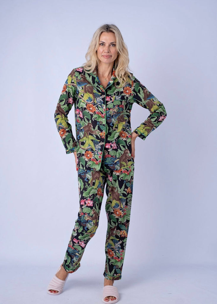 Long PJ set in navy floral monkey