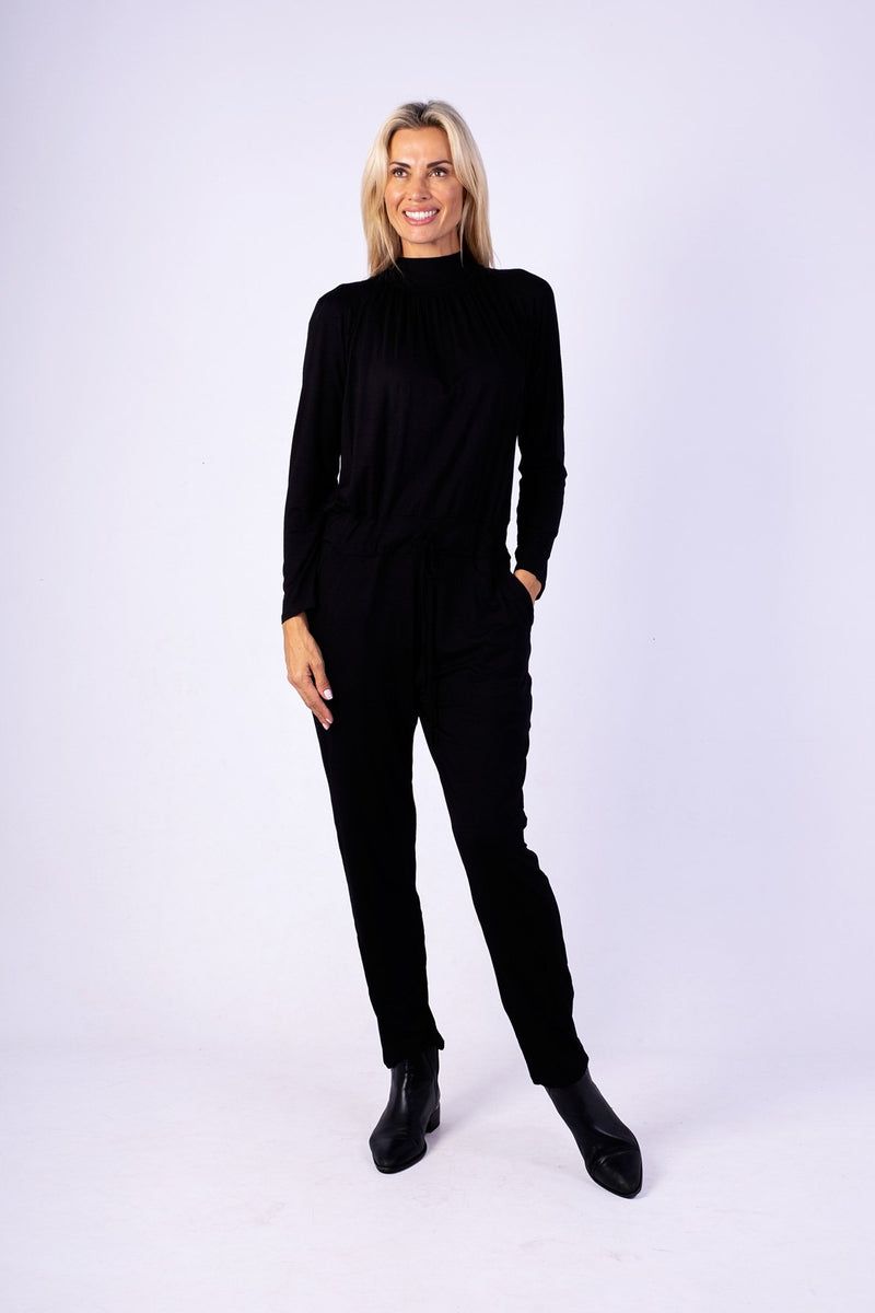 Halterneck Jumpsuit, Raglan sleeve Black narrow leg