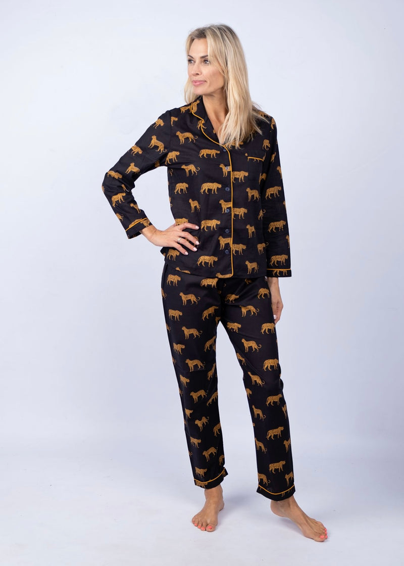 Long PJ set in black & gold leopard