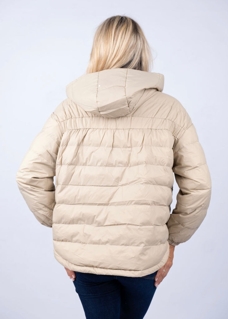 Hooded Puffer Jacket - Taupe - Ladies